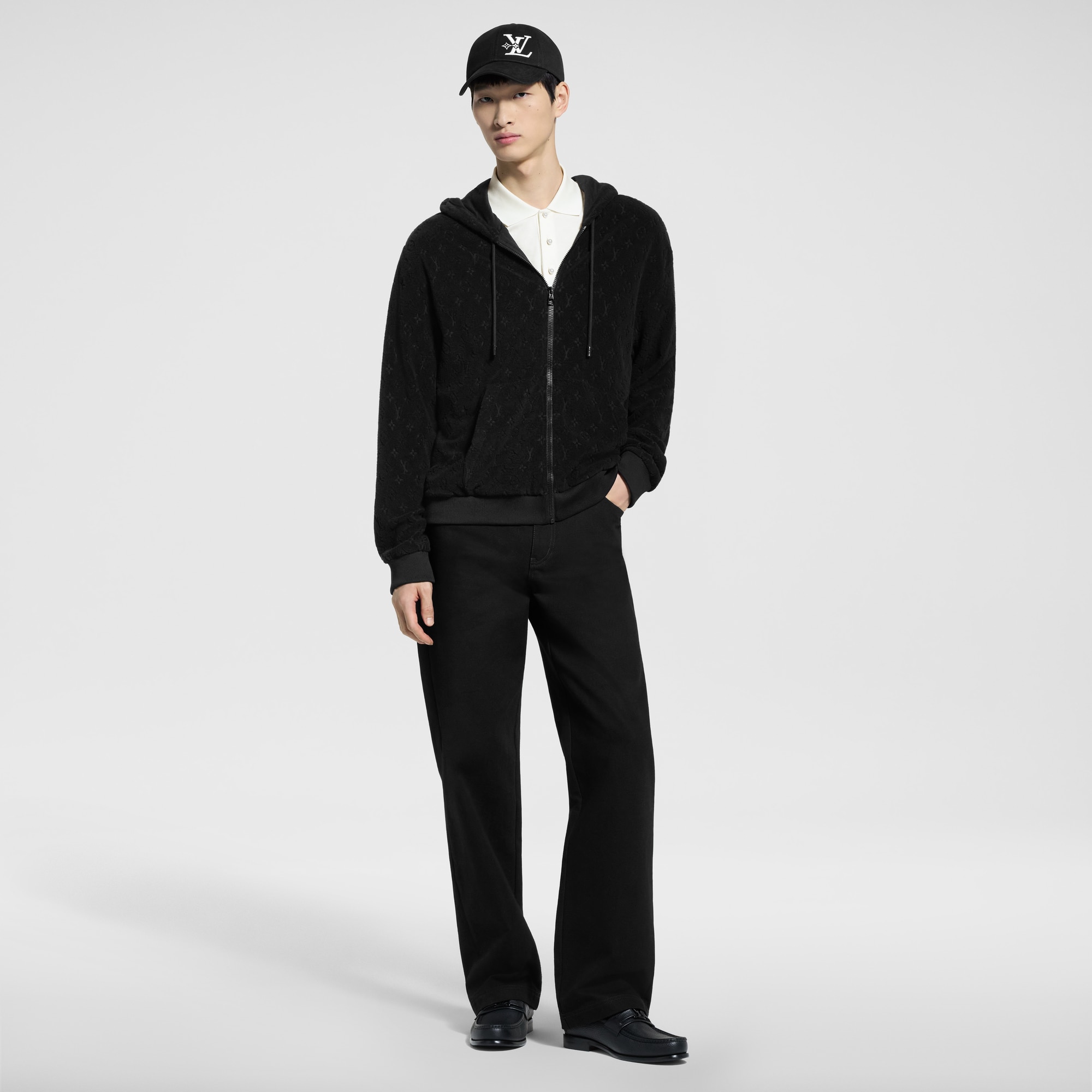 Monogram French Terry Zip-Through Hoodie - Luxury Black | LOUIS